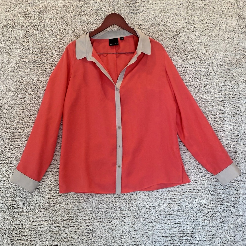 Trouvé Silk Long Sleeve Women L Pink Grey 100% Silk Button Up